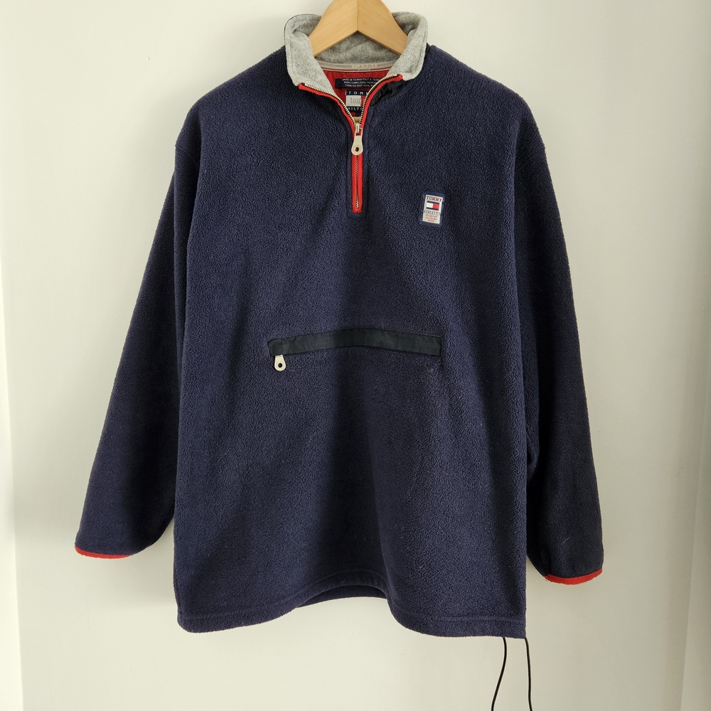 Vintage Tommy Hilfiger Fleece Pullover Mens Medium Front Pocket 90s